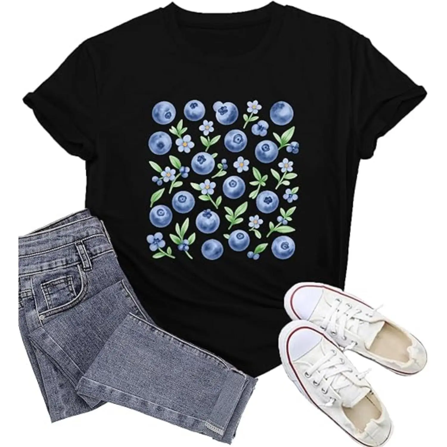 Blueberries Shirts Cute Fruit Print T-Shirt