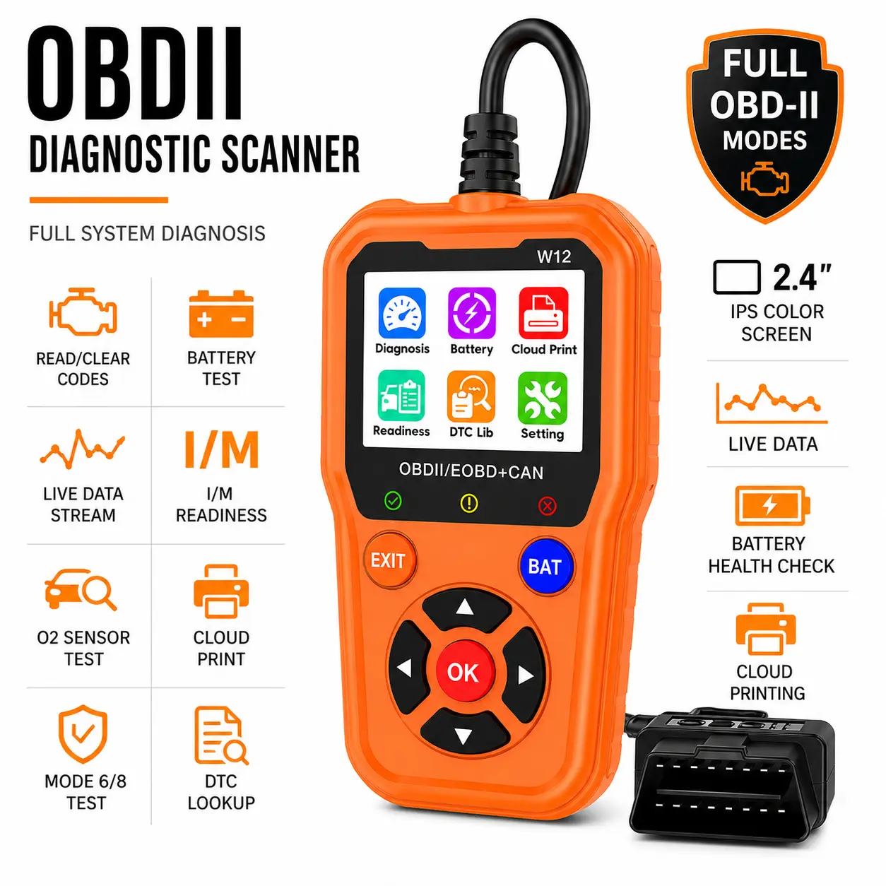 OBD2 Scanner Live Data Professional Mechanic OBDII Diagnostic Code Reader Tool For Check Engine Light Cloud Printing Daul UI Mode #fathersdaygift