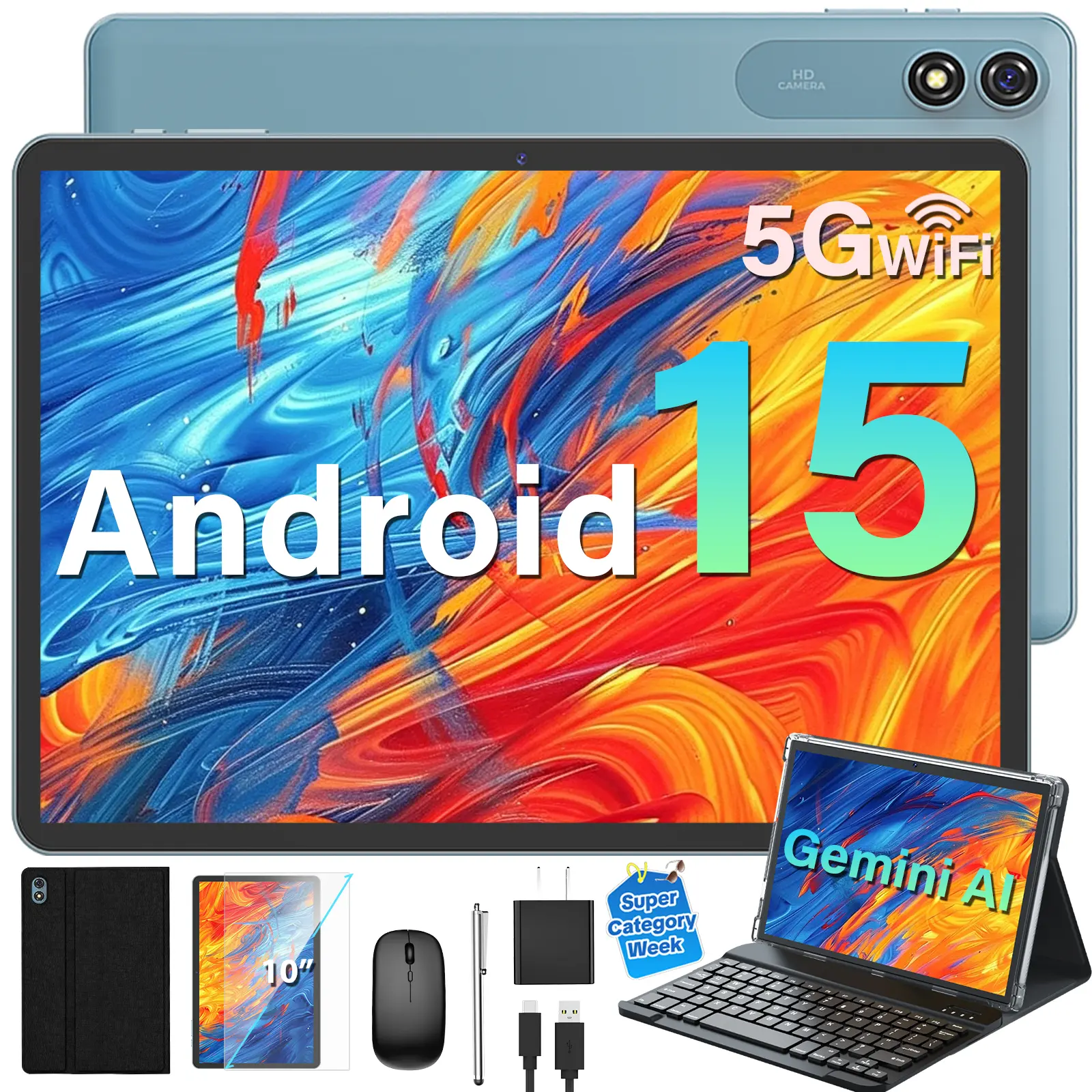 【SummerTurnUp】Relndoo 2026  Android 15 10.1 inch Tablet, 2.4G/5G WiFi, New Set with keyboard, Case, Mouse, Nice Father's Day Gift Bundle