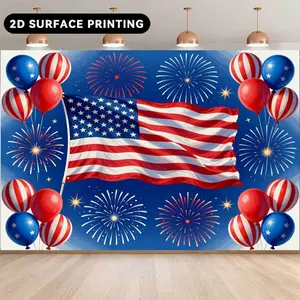 2D Flat Banner Polyester Photography Backdrop, HD Digitally Printed American Flag, Fireworks, Red White Blue Balloons, Soft Lightweight Foldable Machine Washable Background Cloth for Independence Day, Patriotic Parties, National H