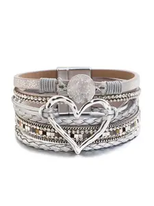 Boho Style Heart Design Multi-layer Pu Leather Braided Bracelet, Elegant Fashion Accessories for Women & Girls, Trendy All-match & Exquisite Jewelry for Birthday Gift, Fashionable Bracelet