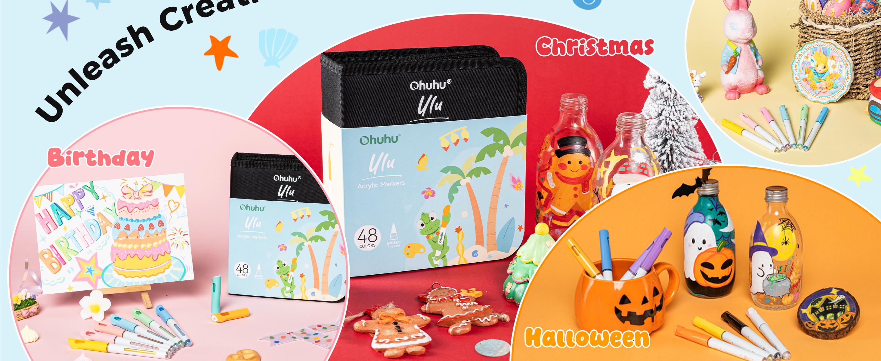 【Back to school shopping】Ohuhu Ulu Acrylic Paint Markers: Brush Tip -  48 Colors - Waterproof Flexible Tip Acrylic Markers, Premium Paint Pens for Various Surfaces, Acrylic Paint Markers, Markers for Coloring, Art Supplies, Acrylic Marker, Summersale