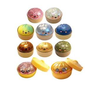 Glitter Dumpling Squishy Toy with Mini Steamer, Kawaii Steamed Bun Galaxy Stress Ball for Kids & Adults, Sparkly Starry Fidget Sensory Toy for Anxiety Relief, ADHD Autism Calming Tool, Fun Foodie Party Favors, Cute Desk Decoration Gift