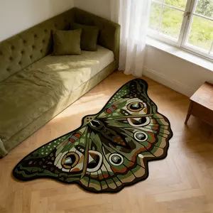 Irregular Shape Bedside Rug, Decorative Rug, Butterfly Moth Pattern, Soft Velvet Mat, Forest Style Home Decor, Suitable for Bedroom, Living Room, Kitchen