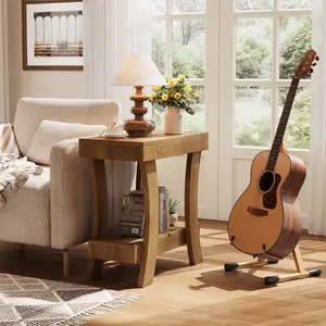 Tribesigns Narrow Side Table with Storage Shelf, 2-Tier Rectangular End Table with Wood Legs, Small Night Stand for Bedroom, Living Room, Small Spaces, 11.81" D x 23.62" W x 23.62" H