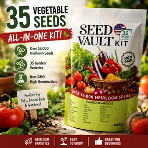 Assorted Heirloom Vegetable Seeds 35 Variety Pack, Durable Seed Vault for Survival & Daily Planting, Natural Non-GMO Veggie Seeds, Premium Home Garden Gardening Gift heirloom  seed  kits mix