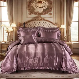 Silk Like Comforter Set with Sheet Set King Size 8 Pieces Blush Pink Bedding Set Ruffle Pattern Home Deocr Luxury Comforter Set with 1 Cushion Cover