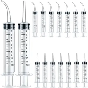 16Pcs 12ml/cc Plastic Syringes Set,Syringe with Curved Tip and Straight Tip,Disposable Irrigation Syringe Mouthwash Cleaner for Oral Care,Animal Feeding,with Measurement,Hand Tools Kits