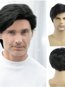 Black Wigs, Natural Fluffy Layered Synthetic Hair Daily Halloween Wig