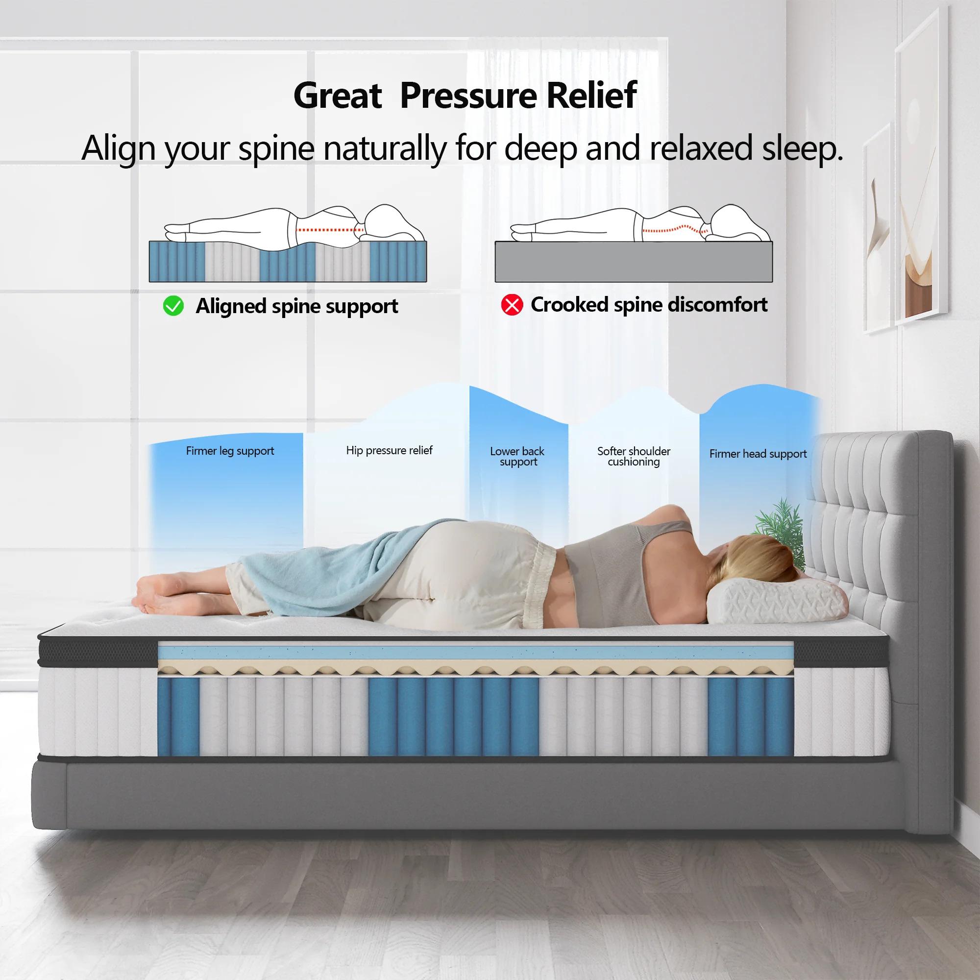 14'' Queen Size Mattress Hybrid Mattress, Individually Pocket Springs Pressure Relief Medium Firm Mattress in Box