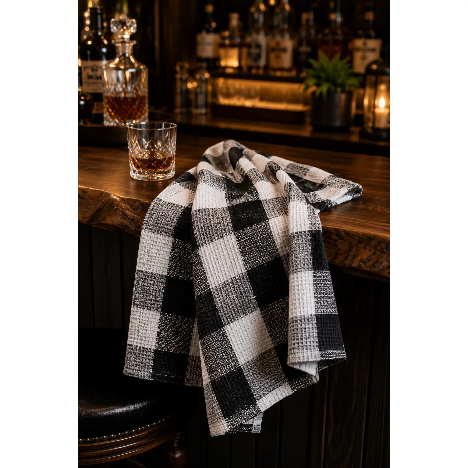 Black and Cream Plaid Kitchen Towel