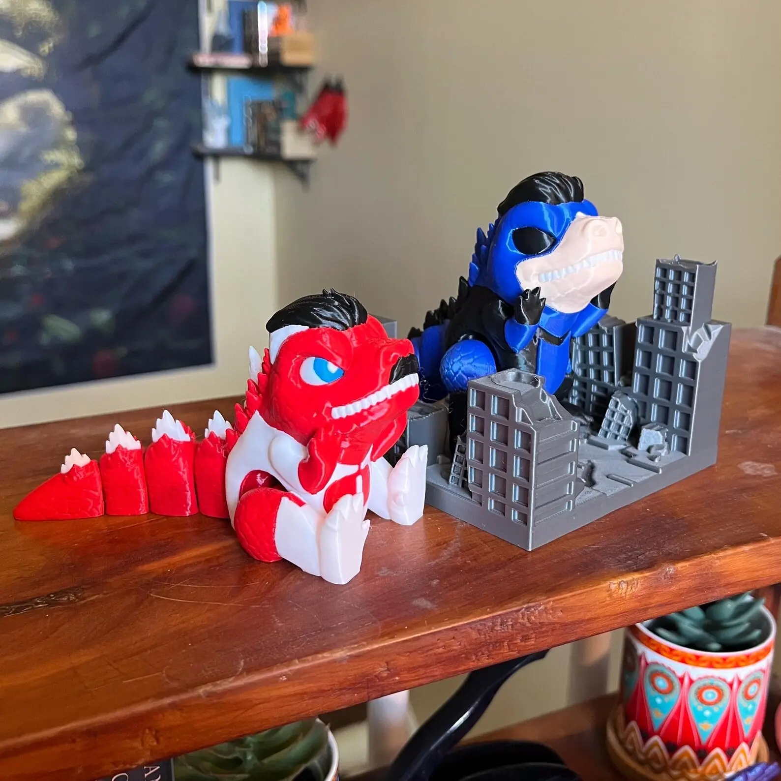 Chibi Invinci-zilla and Omni-zilla Flexi Toys - Cute Mashup Articulated Toy Figures - 3D Printed