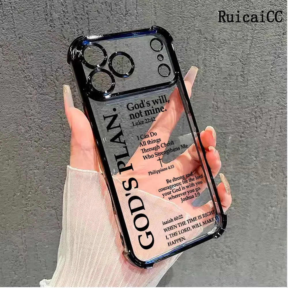 Shockproof Electroplating TPU Phone Case Cover for iPhone 17 Pro Max,16,15,14 Plus,13,12,11,Air - God's Plan Cross Faith Philippians 4:13 Pattern, Full Body Aesthetic Protection Phone Accessories