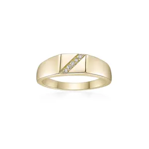 Women's Lab Grown Diamond Signet Ring 18K Yellow-Gold Plated Sterling Silver, 0.03 Carat | Lavari Jewelers