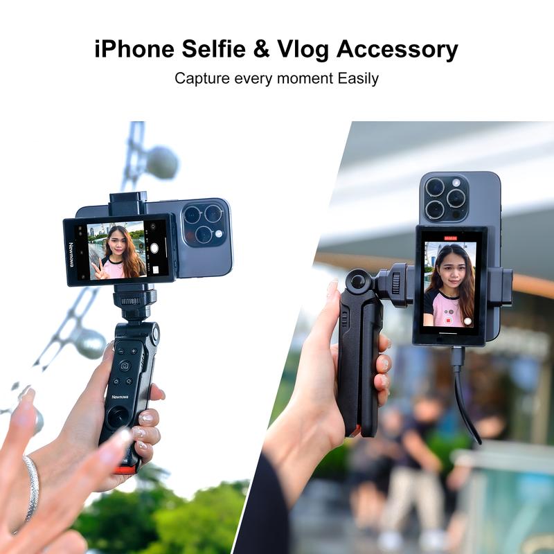 Newmowa Vlog Selfie Monitor Screen for iPhone & Samsung 4K 30fps Wired Recording Magnetic Phone Holder Live Screen Sharing Smartphone Vlogging Kit Ideal for TikTok Live Streams