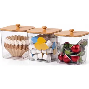 Coffee Pod Storage Containers with Bamboo Lid, BPA-Free Clear Coffee Pod Holder Organizer for K-Cup, Vertuo Pods, Coffee Creamer & Filters (3 PACK)