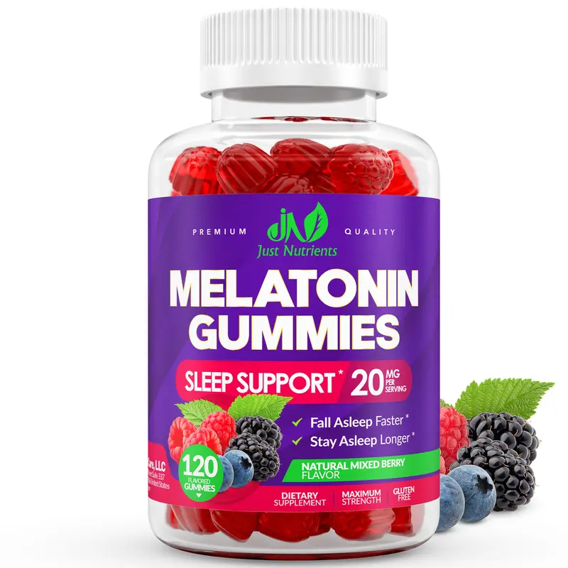 Just Nutrients Melatonin 20mg Gummies (120 Count) - Maximum Strength Sleep Support for Adults with 10mg of Melatonin Per Gummy - Gluten-Free, Non-GMO, Vegetarian, Great Tasting Mixed Berry Flavor - 60 Servings