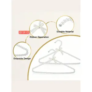1/2/5/10Pcs White Faux Pearl Beaded Bow Clothes Hanger, 40Cm Plastic Clothes Hanger, Faux Pearl Clothes Storage Hanger, Suitable For Drying And Storing Coats, Shirts, Short Sleeves, Pajama Pants, Home Clothes, Pants, Wedding Dresses, Skirts, Home Decor, F