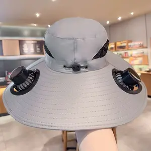 Two-in-one hands-free hat fan, unisex solar fan hat, wide-brimmed sun hat, solar fan hat with two built-in solar fans.