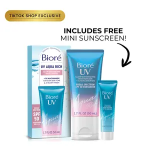 Biore UV Aqua Rich Glow Enhancing Moisturizer, SPF 50 Sunscreen, Instant Glow Boost for All Skin Tones, with Niacinamide for Even Skin Tone, FREE GWP!