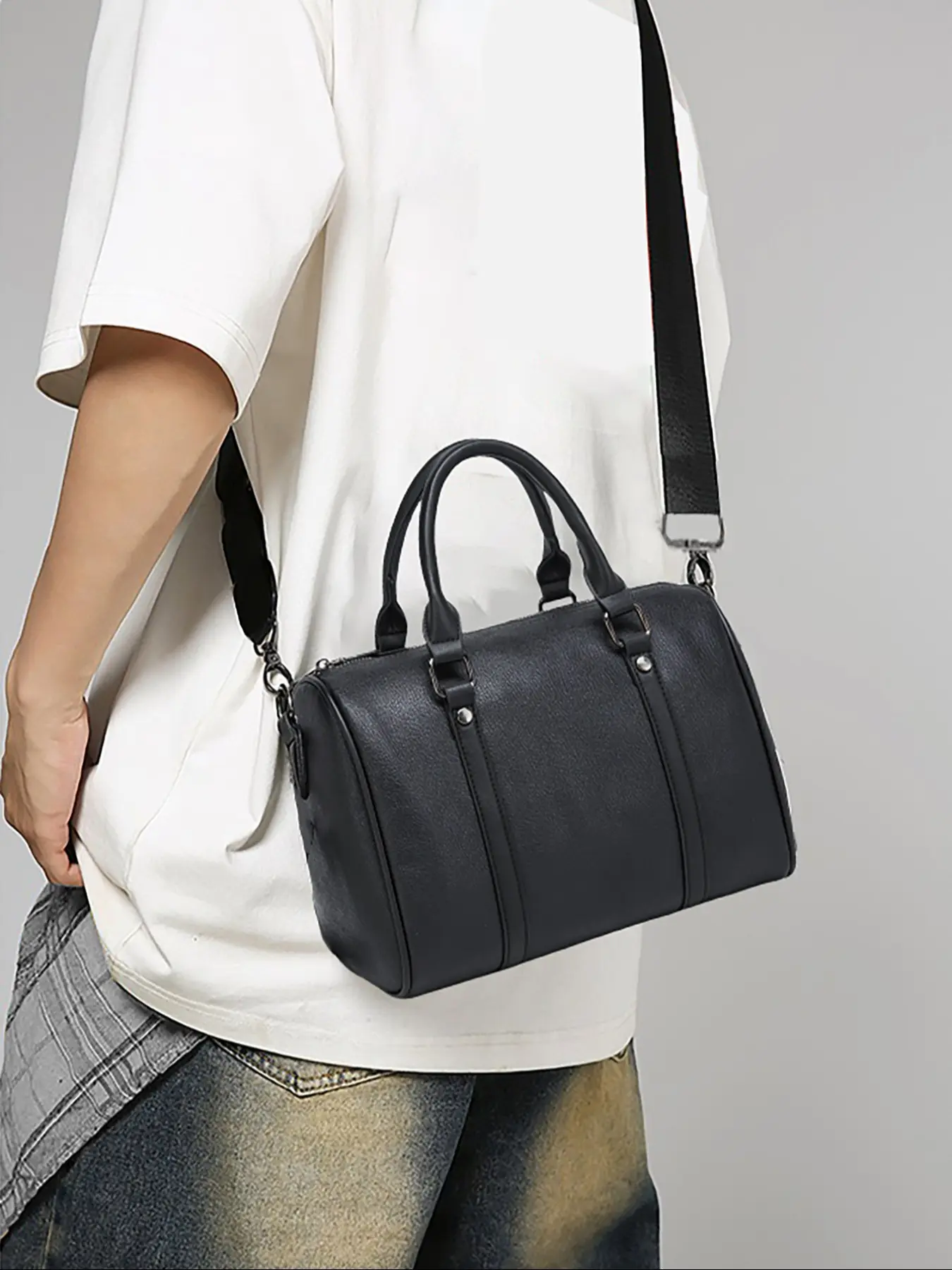 Men's Two-In-One Crossbody Shoulder Bag, Multifunctional Crossbody Bag, Business Casual Style, Large Capacity 20.5x27cm, Multi-Pocket Storage, Durable PU Material