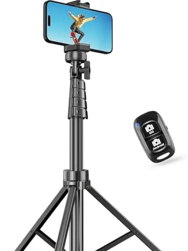 Phone Tripod & Selfie Stick, Extendable Cell Phone Tripod Stand with Wireless Remote and Phone Holder, Compatible with iPhone Android Phone, Camera