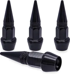 4PCS Spiked Style Tire Valve Stem Caps, Universal Aluminium Alloy Dustproof Tire Valve Stem Covers for Cars, SUV, Trucks, Bikes, Motorcycles, Bicycles(Black)