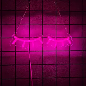 Eyelash Shape LED Neon Sign - Pink Beauty Acrylic Wall Decor for Business, Man Cave, Beauty Salon, Makeup Room & Lash Artist Gift, USB Powered