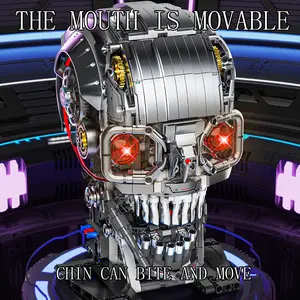 1099+pcs Stem Building Blocks Skull Decor with Lights, Interactive Assembly Toy for Boys, Unique Desktop Ornament Gift