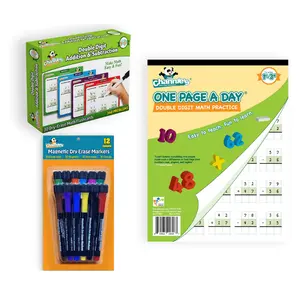 DRY ERASE KIT: Dry Erase Visual One Card a Day Double Digit Math Flash Cards, One Page a Day Double Digit Addition & Subtraction Workbook (Not Dry Erase) & Dry Erase Magnetic Markers 12 Pack