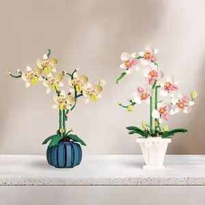 Orchid Building Blocks Toy, Building Block Sets, 1 Box Flower Pot Design Orchid Blocks Toy, Creative Desktop Decoration, Educational Assembly Toy, Holiday & Birthday Gifts