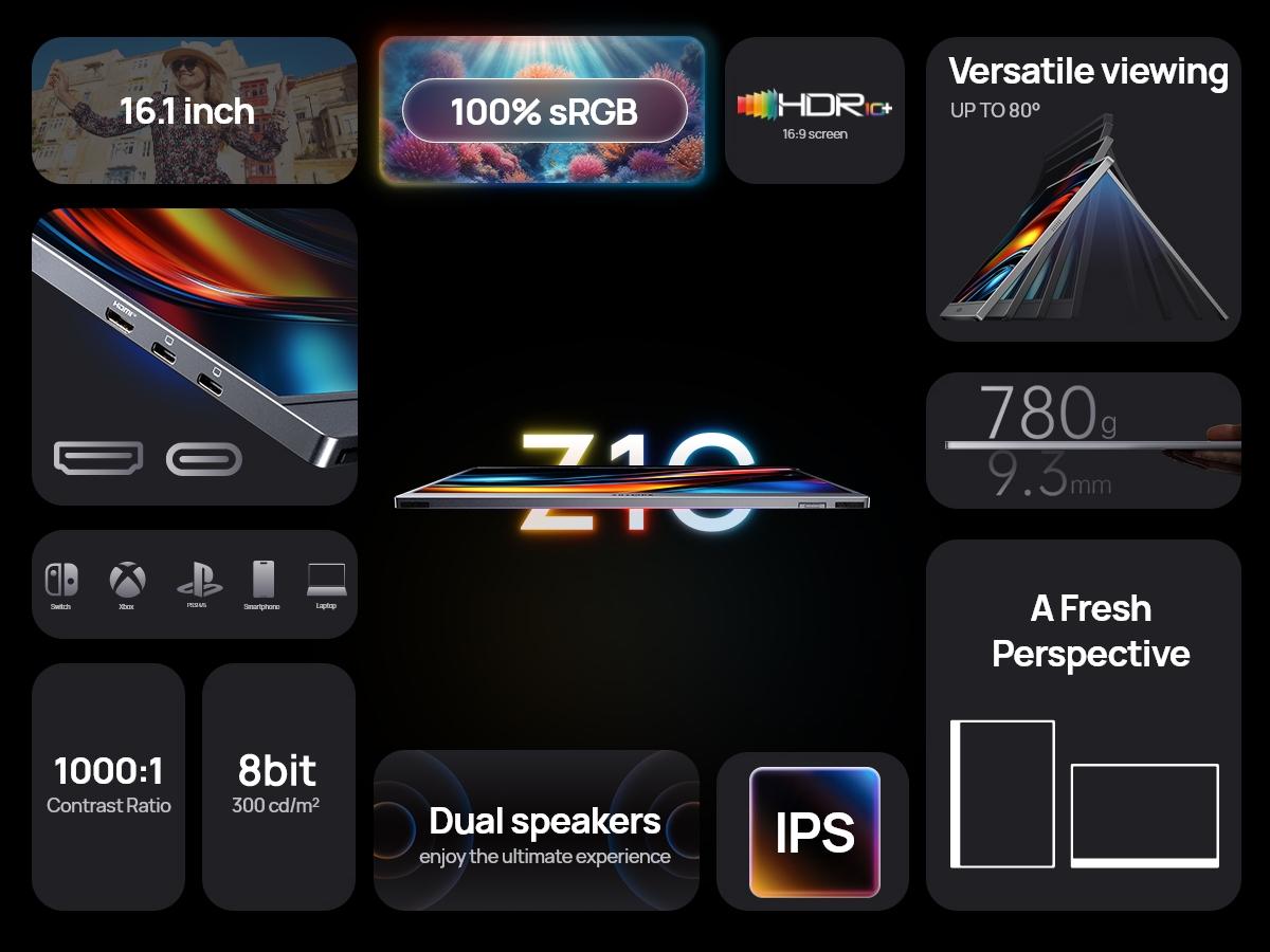 ARZOPA 16.1" Portable Monitor 100%sRGB FHD 1080P Portable Laptop Monitor Display IPS Eye Care Screen for High-end Office & Entertainment