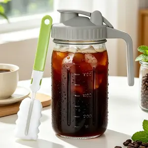 32oz Mason Jar Pitcher with Brush, Airtight & Leakproof Glass Pitcher, Ideal for Iced Tea, Sun Tea, Cold Brew, 1 Quart Mason Jar with Lid