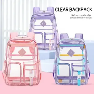 Heavy Duty Clear Backpack - Large PVC Clear Backpacks for School Transparent Bookbag ,Casual Daypack Backpack, See Through Bag for Student College Work Travel Security