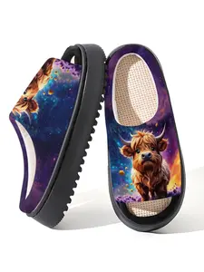 Cute Highland Cattle Animal Printed Open-toe Home Bathroom Slippers for Women and Men, Breathable Comfortable Indoor and Outdoor Couple's Fashion Slippers for Spring Summer, House Bedroom Slippers, Lightweight Casual Home Shoes