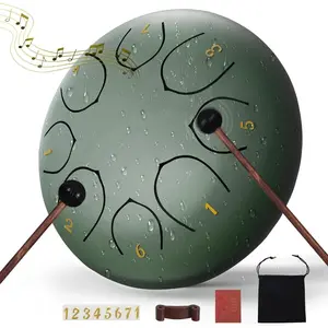 Steel Tongue Drum - 6 Inch 8 Notes Rain Drum - Outdoor Percussion Instrument with Mallets,  Book & Soft Carry Pouch - Easy to Play Beginner Handpan &