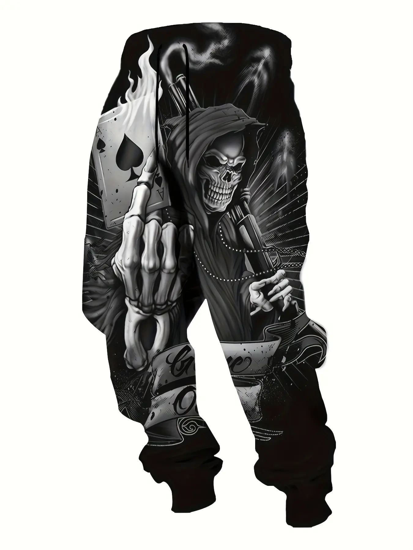 Men's Baggy Streetwear Pants with Skull Tattoo Graphic, Athleisure Knit Joggers with an Elastic Waist
