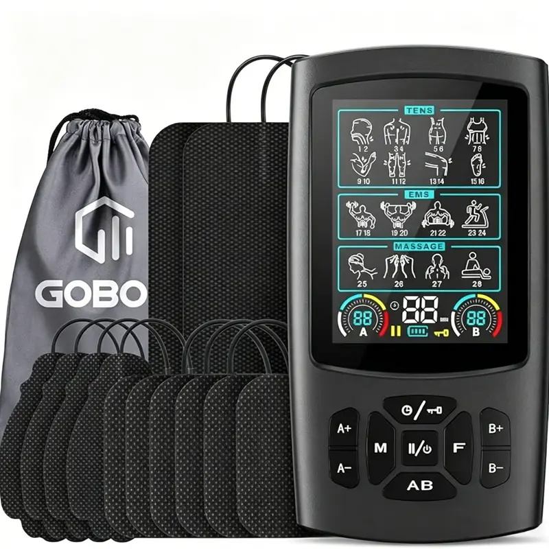 Digital Dual Channel TENS EMS Muscle Massager for Adults, Portable Personalized Relief Device with 28 Modes, 40 Intensities, 12 Electrode Pads, TENS+EMS Massage Support for Pain Relief & Self Treat