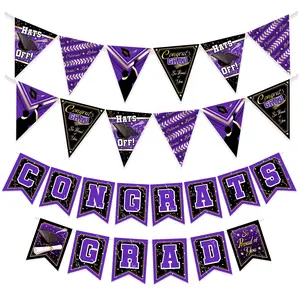 Purple Graduation Banner & Pennants Kit - Purple Graduation Party Decorations