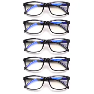 5 Pack Black Classic Anti Blue Light Reading Glasses for Men Lightweight TR Spring Hinge Presbyopia Eyeglasses