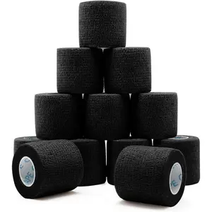 12 Rolls Self Adhesive Bandage Wrap, Elastic Athletic Self Stick Bandage Tape, Vet and Medical Wrap for Wrist, Feet, 2" x 5 Yards - Black