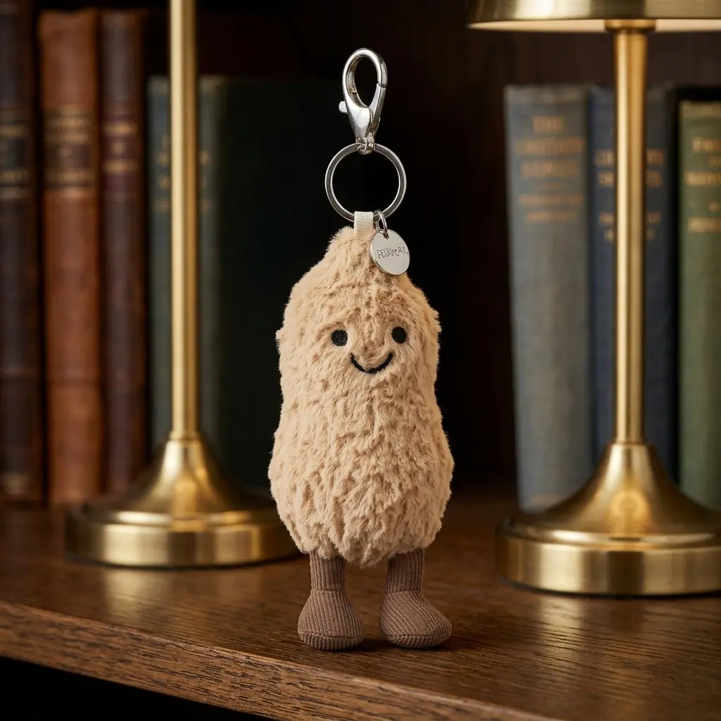 Jellycat Amuseables Peanut Bag Charm Plush Keychain – Cute Smiling Peanut Accessory for Bags, Backpacks & Keys