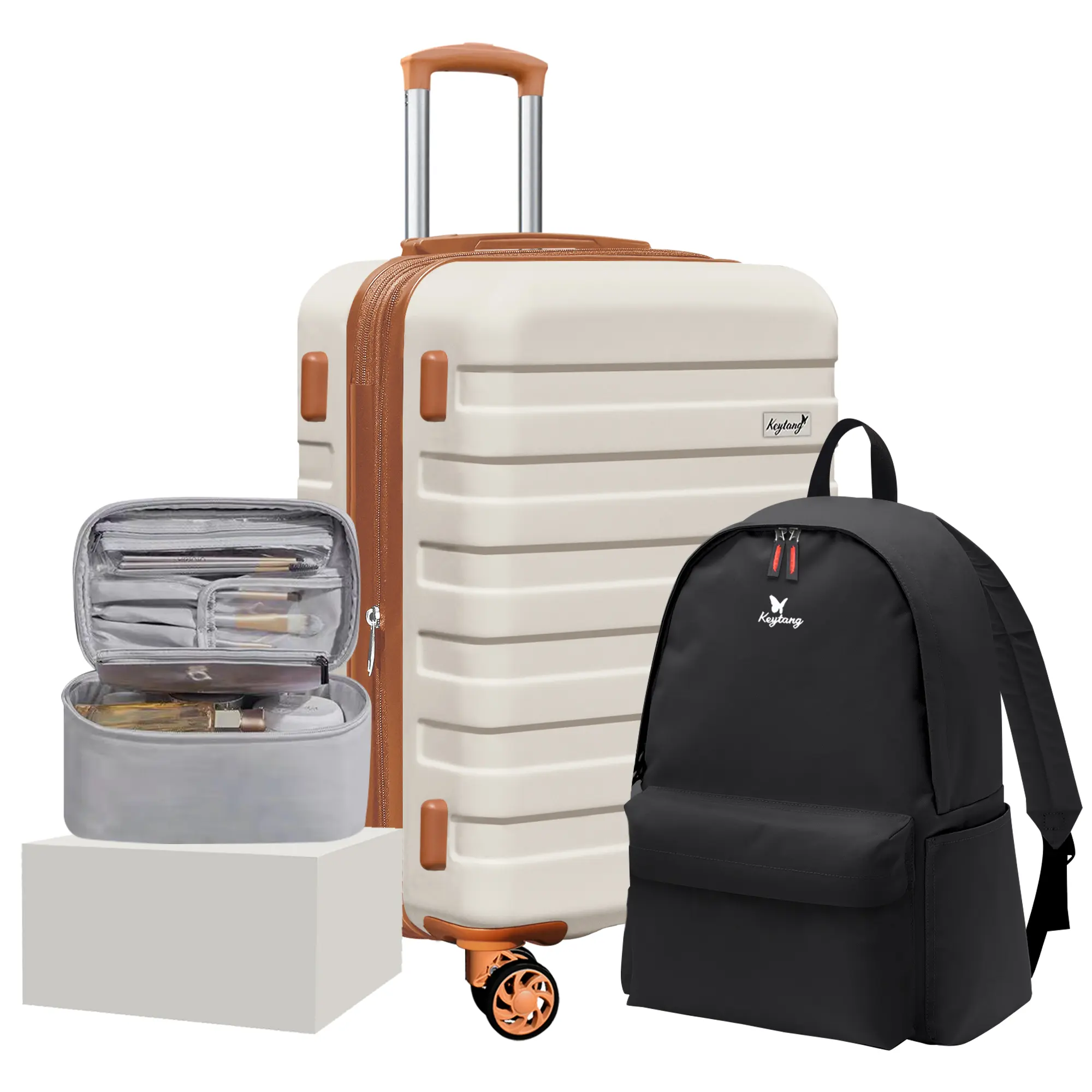 KEYTANG Carry on Luggage Sets, 3-Piece Zebra Hard Shell Spinner Suitcase with Backpack & Cosmetic Bag, 20 Inch Expandable with TSA Lock & 360° Wheels, Expandable Rolling Luggage, Abrasion Resistant Carry-On Luggage