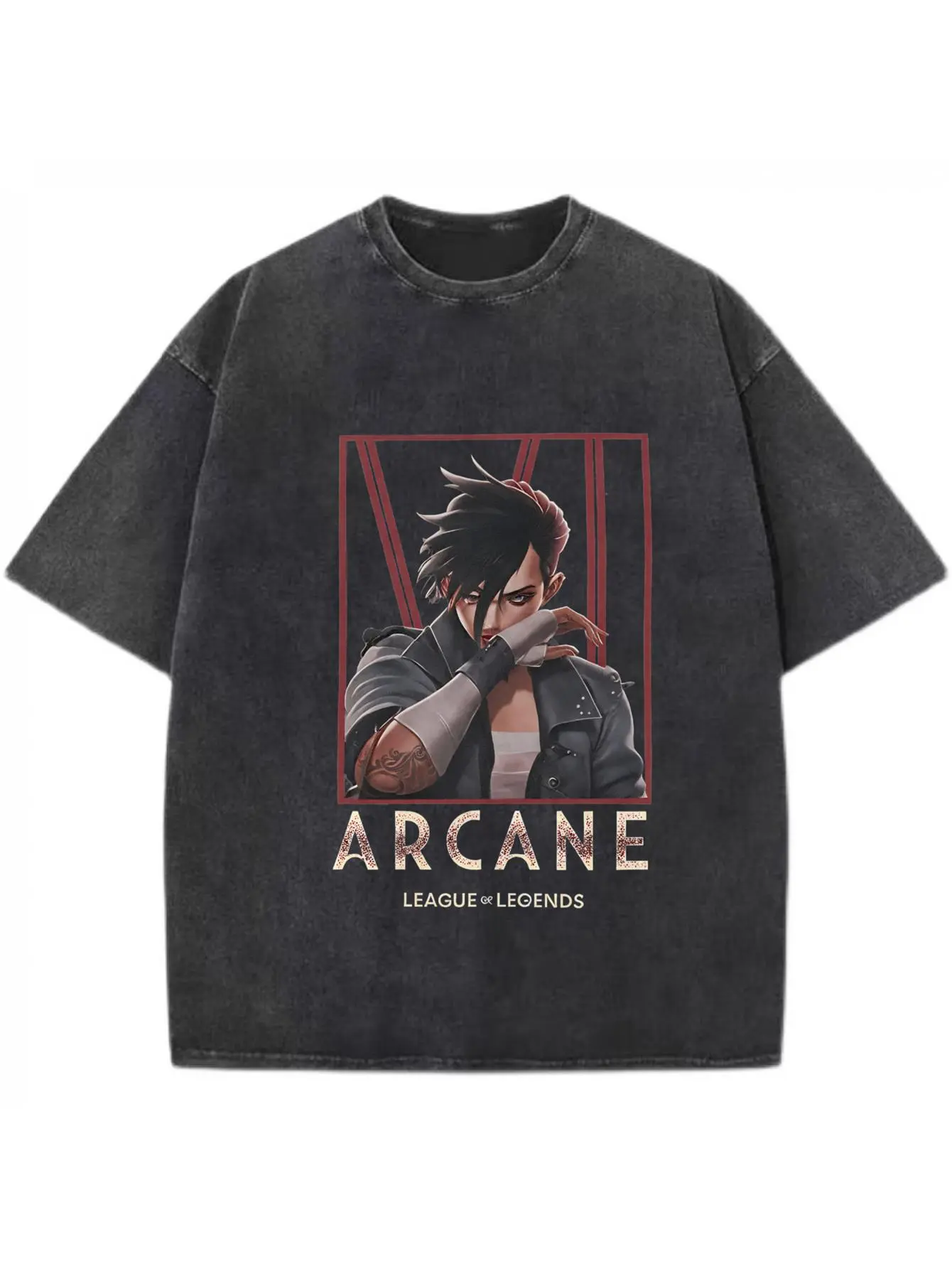 Men's 60s Retro Washed Distressed VI Arcane Movie Themed 100% Cotton Round Neck Short Sleeve T-Shirt - Digital Heat Transfer, Casual Sports Top, All-Season Streetwear, Broad Size Range, Shortsleeve