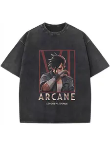 Retro Washed T-shirt VI Arcane Character Movie | Pure, Crew Neck, Short Sleeve, Casual Style, Digital Heat Transfer, All-season Wear