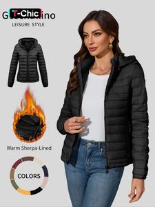 women's lightweight cotton hooded jacket, autumn winter casual warm coat with pockets, simple design commuter outerwear