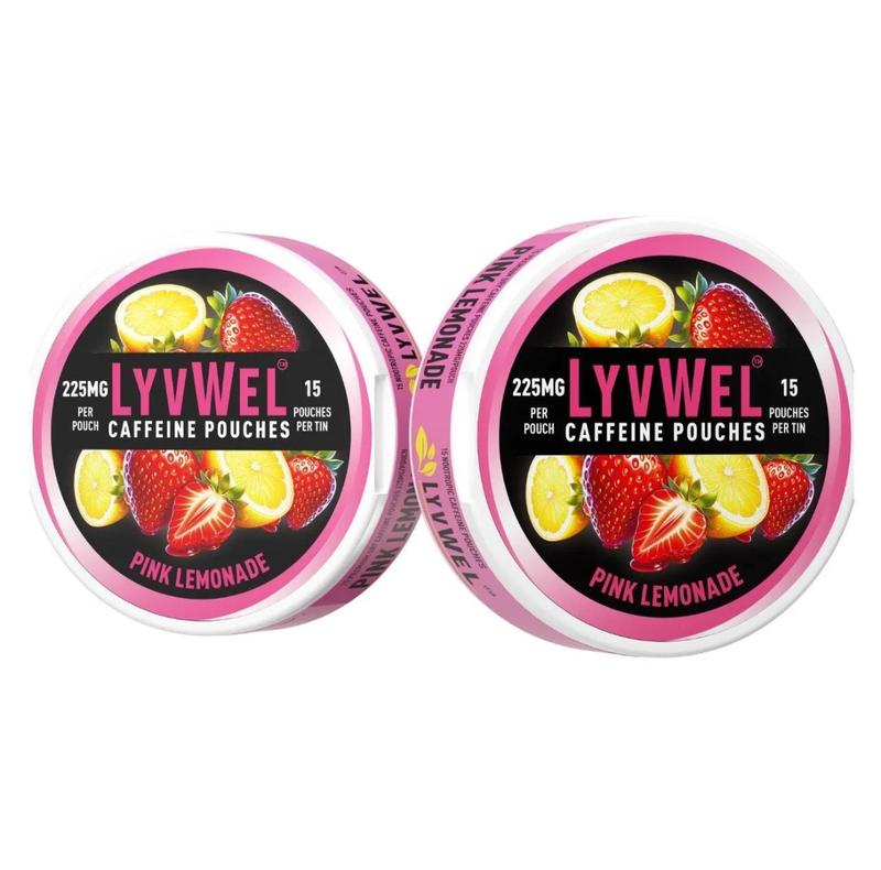 LyvWel Upper Energy Deckys - 2-Jar Caffeine Pouch Bundle 72mg & 225mg Strawberry Flavor Double Jar Consistent Energy Drink Electrolyte Powder Beverage