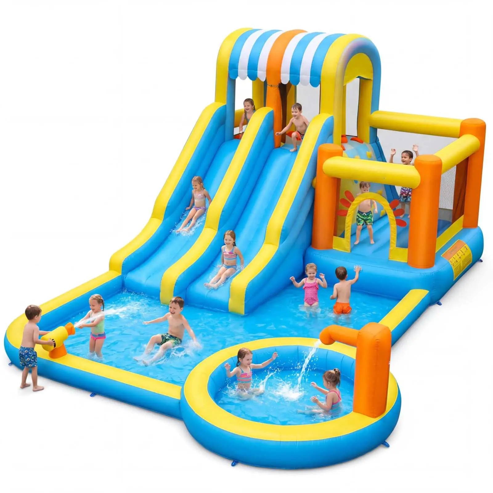 16FT Inflatable Water Slide Park with Bounce House, Splash Pool, Climbing Wall & Basketball Hoop