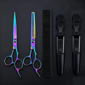 5pcs Salon-Level Hairdressing Tool Set, Styling Tools, Professional Rainbow Clippers & Toothed Comb, Includes Combs & Clips, Complete Styling Kit, Heatless Styling Kit