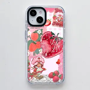 Cute Strawberry Shortcake Pattern , Scratch Resistant Shockproof Protective Cover TPU Clear Soft Phone Case for iPhone 16 15 14 13 12 11 Pro Max Plus